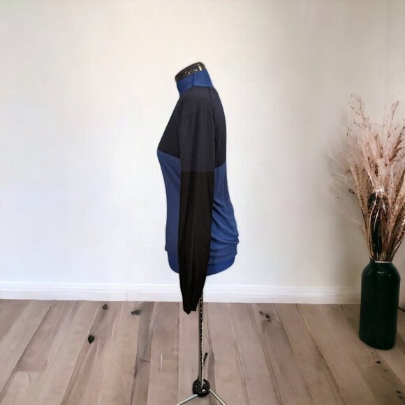 ATM Anthony Thomas Melillo Merino Wool Color Blue & Black Block Crew Sweater L - Picture 4 of 15